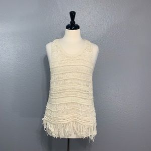 AEO Cream Crochet Fringe Tank L